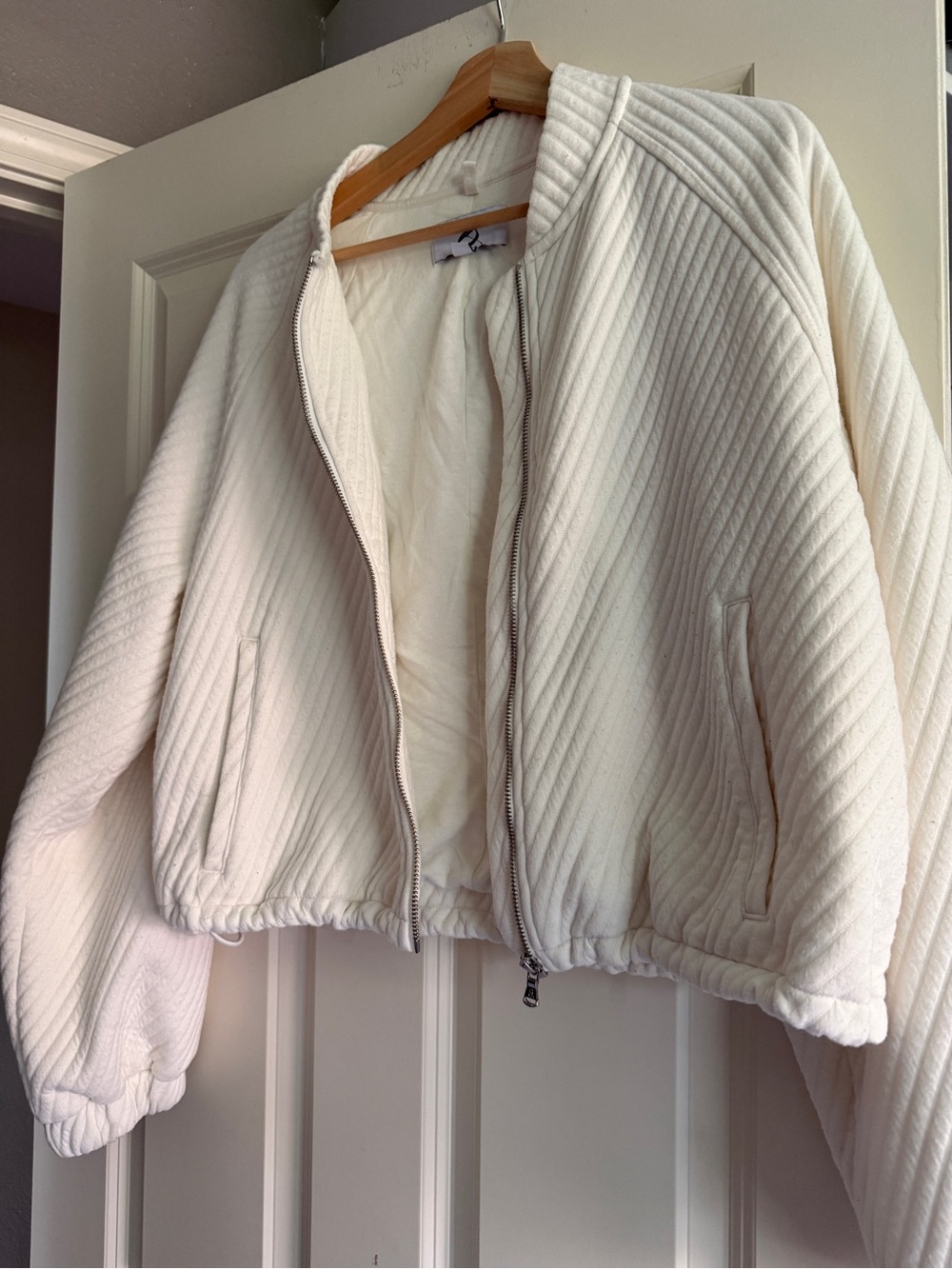 Lou & Grey Quilted Zip Bomber Jacket - Cream